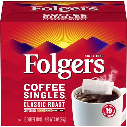 Folgers Classic Roast Medium Roast Coffee Singles Pack of 12 (228 Bags)