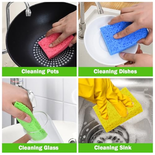 YoleShy 10 Pack Natural Cellulose Kitchen Sponges - Reusable Non-Scratch Dish Scrubbers