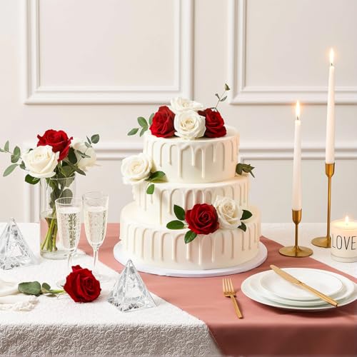Red Velvet Roses Artificial Flowers - 12 Pcs for Home Decor & Events