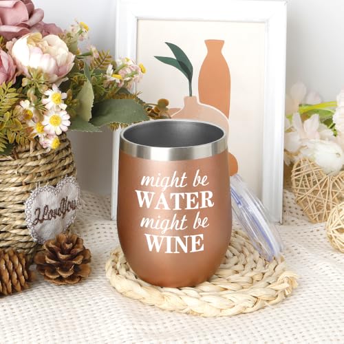 12oz Rose Gold Wine Tumbler with Lid - Birthday, Graduation, Gift for Women & Men - Variation of Might Be