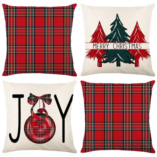 Christmas Pillow Covers 18x18 inch Set of 4 for Holiday Decor