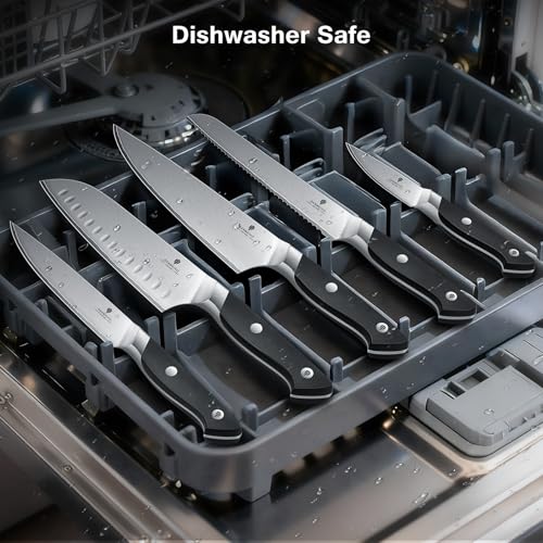 16 PCS Japanese Kitchen Knife Set with Block - Ultra Sharp & Dishwasher Safe - Includes Sheath & Sharpener