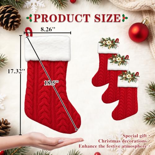 Red Knitted Christmas Stocking Set - White & Red Festive Holiday Decor