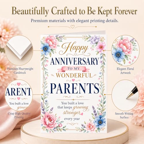 Floral Anniversary Card for Parents from Daughter and Son