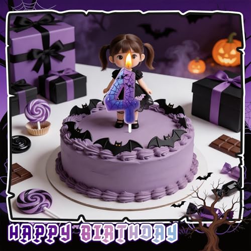 Spider Theme Number 4 Birthday Candle - Purple Cake Decoration