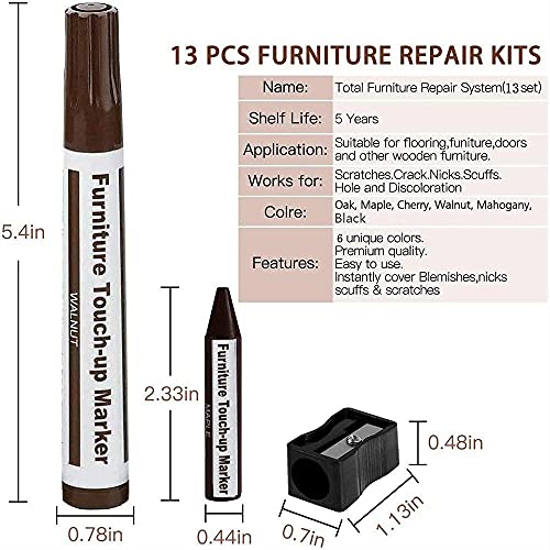 Furniture Repair Kit - 13 Markers & Wax Sticks for Scratches
