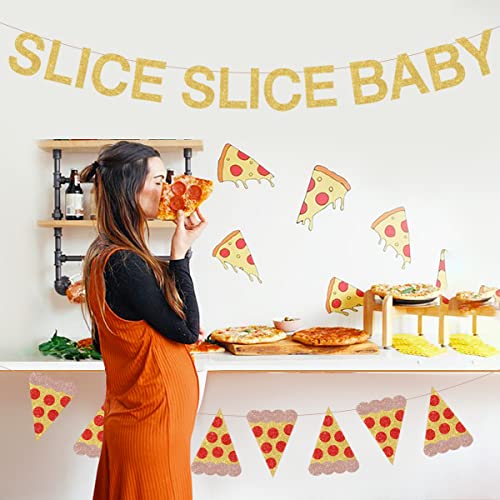 Gold Glitter Slice Slice Baby Banner & Pizza Garland Decorations