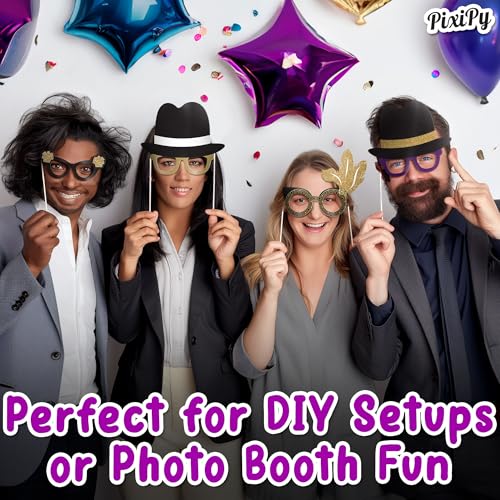 Roaring 20s Photo Booth Props - Black & Gold Party Glasses, 10 Pack