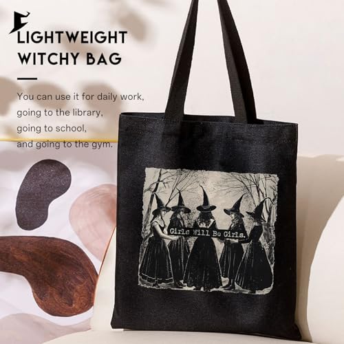 Witchy Canvas Tote Bag for Women - Reusable Beach & Grocery Bag