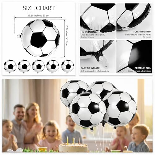 Soccer Balloons for Soccer Theme Birthday Party - 18 Inch Foil Balloons by OHOME