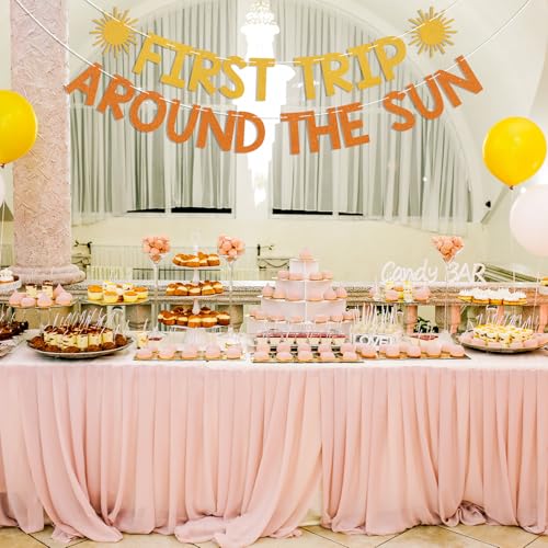 First Trip Around the Sun 1st Birthday Banner - Gold Orange Boho Sunshine