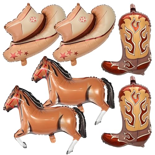 Light Brown Cowgirl Hat Boot Horse Balloons - 6PCS Western Party Decor