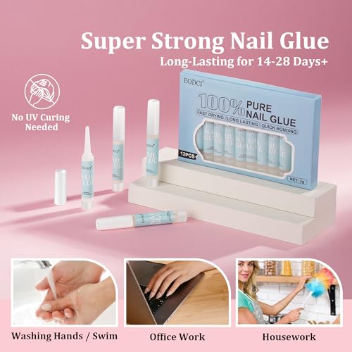 EODCI Professional Super Strong Nail Glue for Acrylic Press On Nails 12pcs