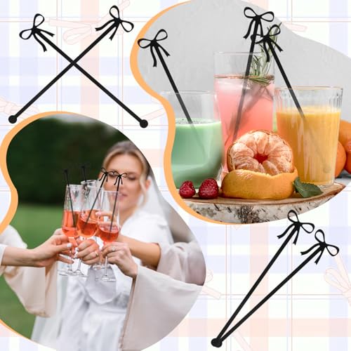 20 Black Bow Drink Stirrer Sticks - Acrylic Party Supplies
