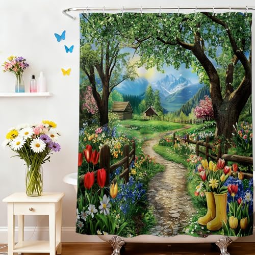 Mocsicka Floral Shower Curtain - Nature Design, 71x71 inch