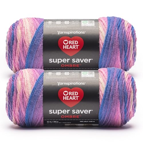 Red Heart Super Saver Ombre Yarn, Party Colorway, 2-Pack Worsted Weight