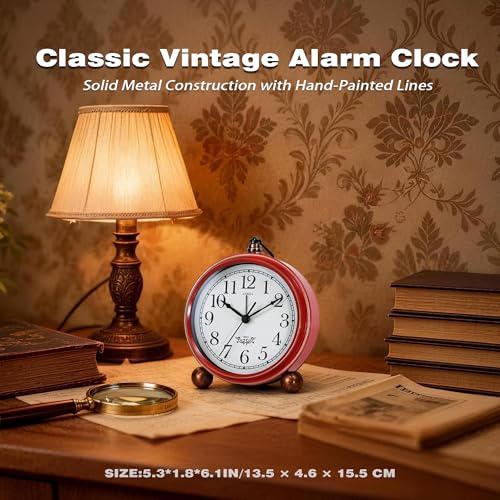 AYRELY Vintage Metal Analog Alarm Clock - Battery Operated, 5.3"