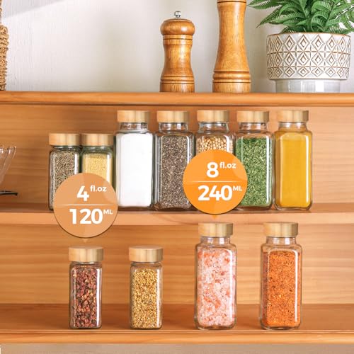 ComSaf 4oz Glass Spice Jars with Bamboo Lids - 6 Pack Starter Set