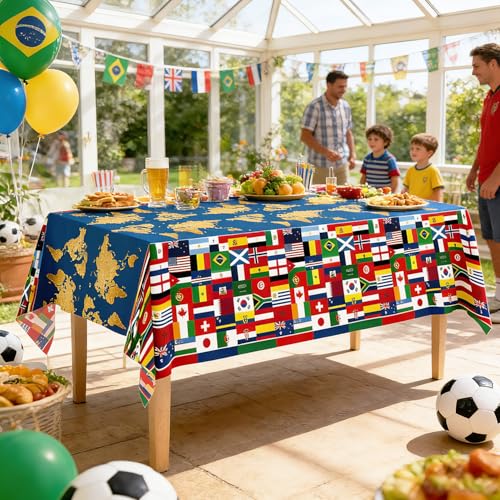 World Cup Flag Tablecloths - 3 Pack Disposable Plastic Covers for Parties