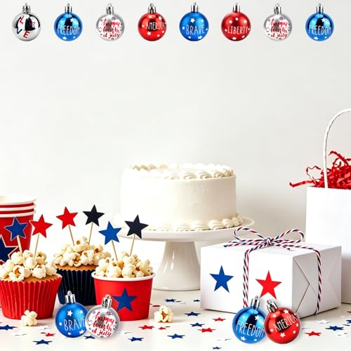 12 Pcs 4th of July Patriotic Ball Ornaments - Red, White & Blue Decor