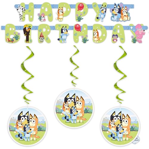 Bluey Birthday Party Decorations Set - 6ft Banner and Hanging Swirls