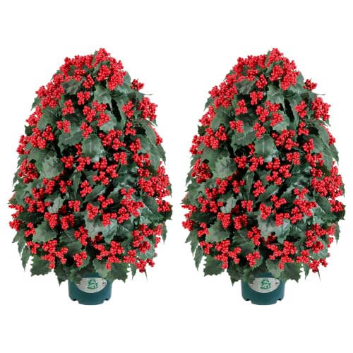 28-Inch Artificial Christmas Berry Plant in Pot - Red Holly Decor, Rustic Winter Holiday Indoor Outdoor