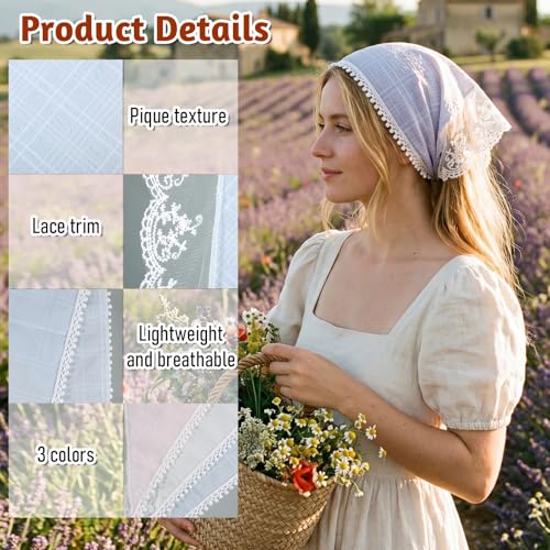 3 Pcs Lace Head Scarf Vintage Floral Boho Hair Bandana for Women