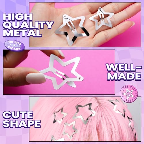 YGDZ Silver Star Hair Clips Set 30 Pcs Metal Y2K Hair Barrettes