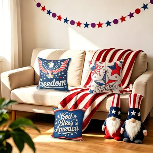 QPIXVB 18x18 Patriotic Throw Pillow Covers Set of 4 Red White Blue Outdoor Home Decor