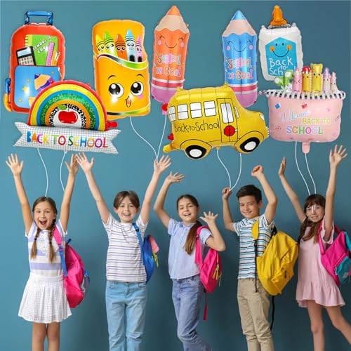 Back to School Balloons Set - 8 Pcs Foil Pencil & Crayon