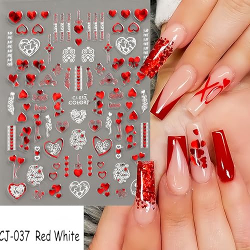 Valentine's Day Nail Art Stickers 6 Sheets Red Heart Sexy Lips Decals