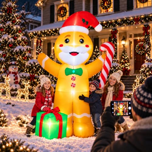 7FT Christmas Inflatable Gingerbread Man with LED Lights Yard Decor