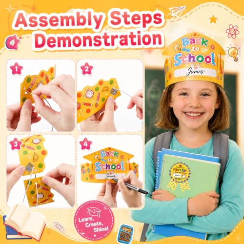 24 Sets First Day of School DIY Paper Crowns with Stickers for Kids