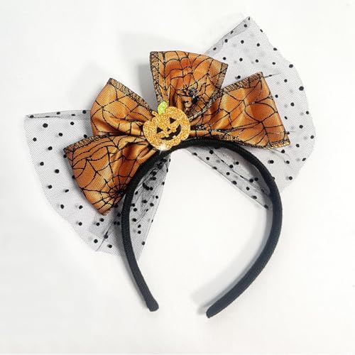 Halloween Pumpkin Bow Headband Cute Mesh Hair Accessory for Party