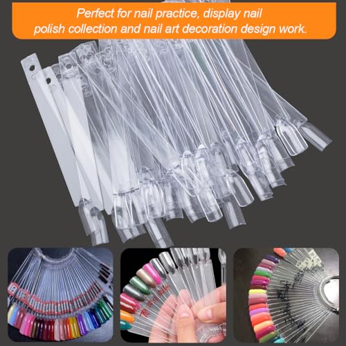 JASSINS 50Pcs Clear Nail Swatch Sticks and Polish Display Tips with Ring