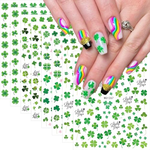 St. Patrick's Day Nail Stickers - 8 Sheets Lucky Shamrock Decals