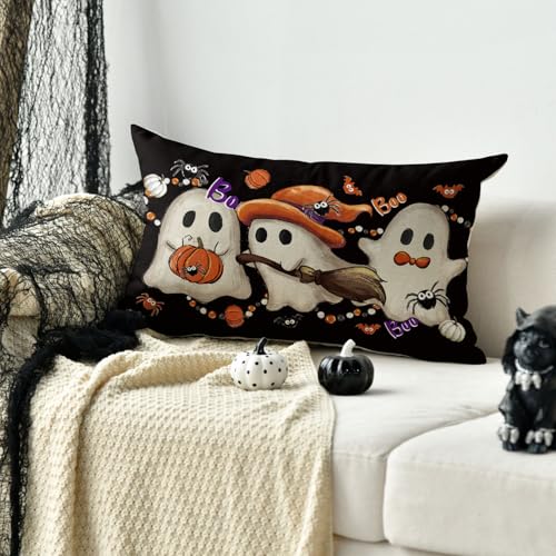 AVOIN colorlife Halloween Ghost Throw Pillow Cover, 20 x 12 Inch Farmhouse