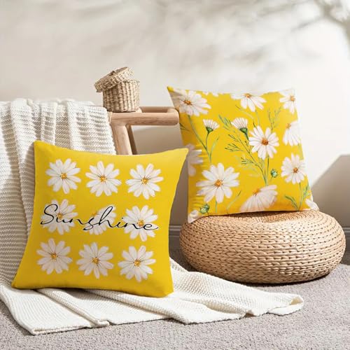WOKANI Spring Floral Throw Pillow Covers, 18x18 Set of 4, Yellow