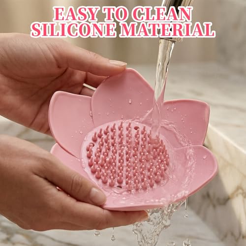 LUSTRIB 4-Piece Lotus Silicone Soap Holder Set - Non-Slip Draining Tray
