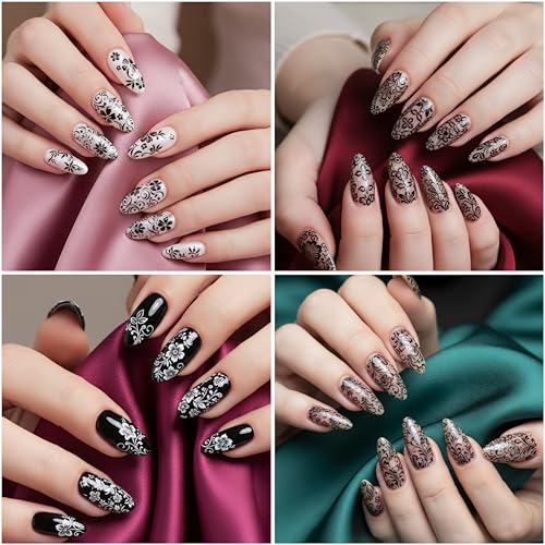 Lace Nail Foil Sheets Black White Floral Transfer Stickers 10 Rolls