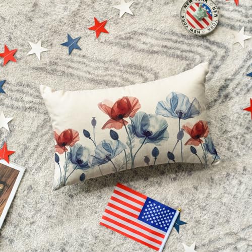 Patriotic 4th of July Floral Throw Pillow Cover 12x20