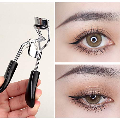 Eyelash Curler and Makeup Brush Kit Black Portable Beauty Set