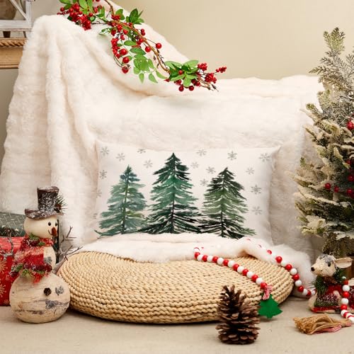 AACORS Christmas Pillow Cover 12x20 Inch - Snowflakes & Trees