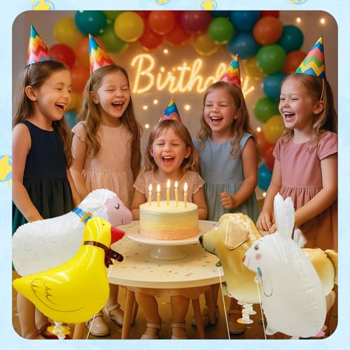 8-Pack Farm Animal Balloons | Reusable Foil Party Decorations