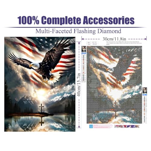 5D Eagle Cross Diamond Painting Kit - Independence Day Art 11.8x15.7in