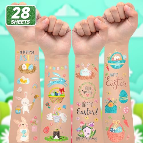 EMOME Easter Glitter Temporary Tattoos for Kids 28 Sheets 270 Styles