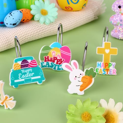 12Pcs Cartoon Shower Curtain Hooks Set - Stainless Steel Bathroom Hangers with 12 Unique Shapes