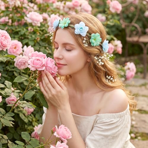 Neyauo 6 Pcs Floral Crown Headband Boho Hair Wreath for Women and Girls
