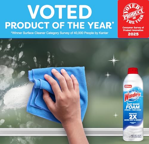 Windex Fast Shine Foaming Glass Cleaner, Rainshower Scent, 19 oz (Pack of 2)