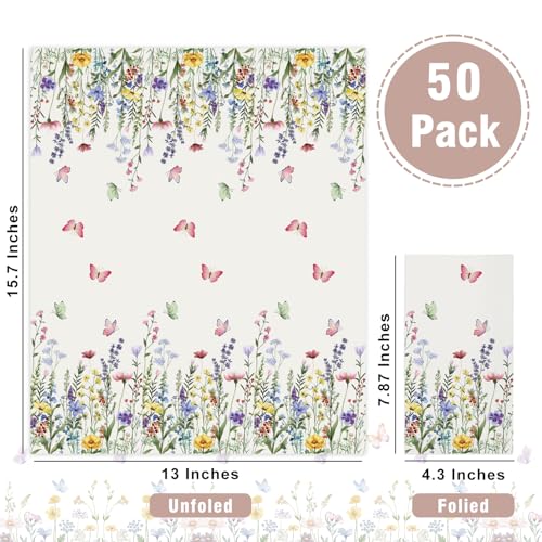 50 Floral Paper Napkins with Wildflower & Butterfly Design
